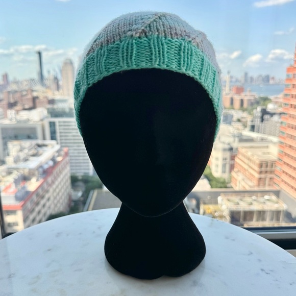 Handcrafted Knit Spiral Slouchy Beanie - Teal Marled - Picture 2 of 7